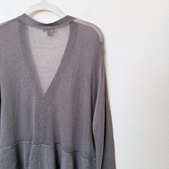 [J. Jill] Gray Linen Blend Tiered Ruffle Peplum V-Neck Cardigan Sweater Sz Large - Picture 7 of 10